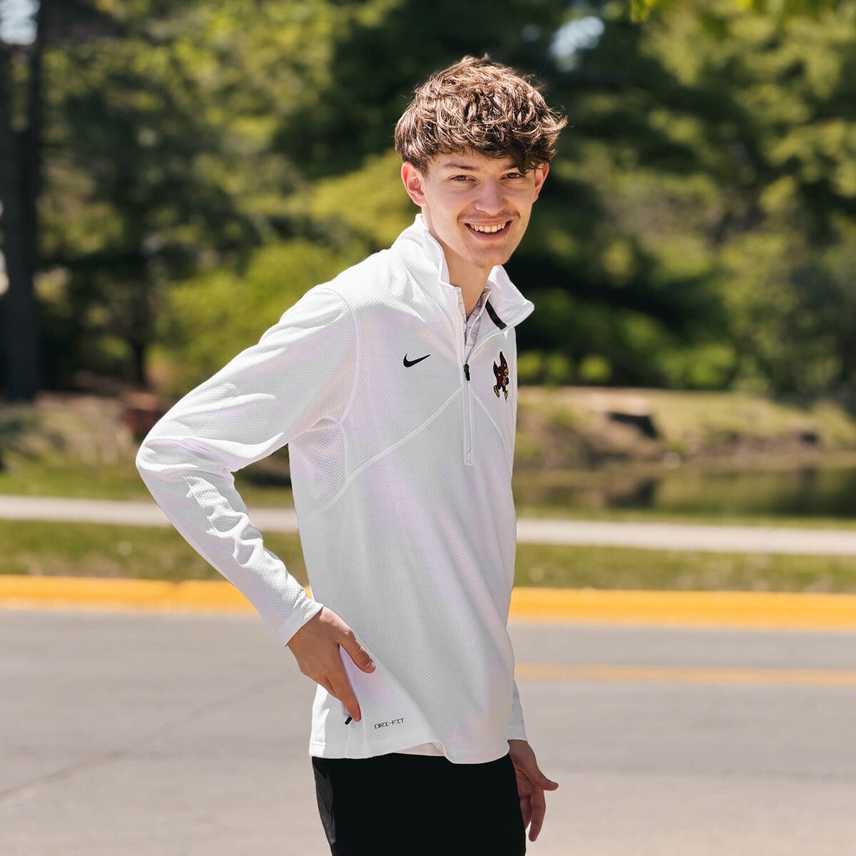 Nike Walking Cy White Dri-Fit Quarter Zip action shot